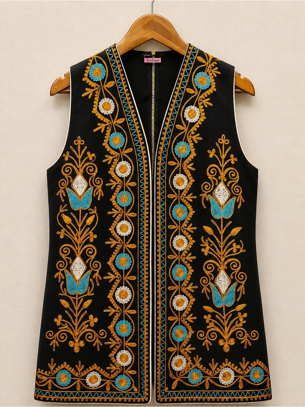 Embroidered Boho Artisan Long Vest Folk Festival Statement Layering Piece